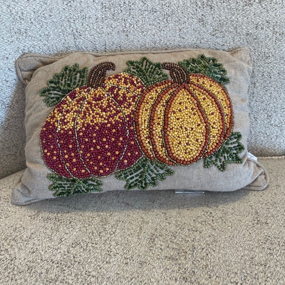 Beaded Pumpkin Decorative Pillow